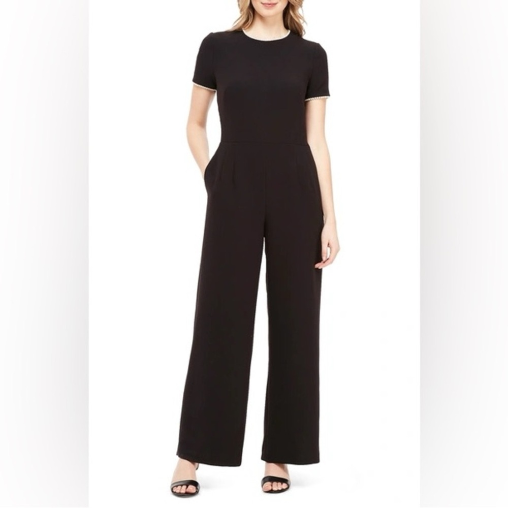 Gal Meets Glam Black Short-Sleeve Wide-Leg Jumpsuit